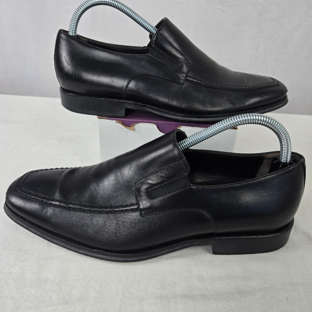Bruno Magli Men Black Leather Apron Toe Slip On Loafers Shoe Made Italy Size 9 M